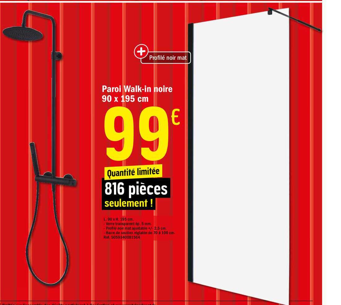 paroi walk-in noire 90 x 190 cm
