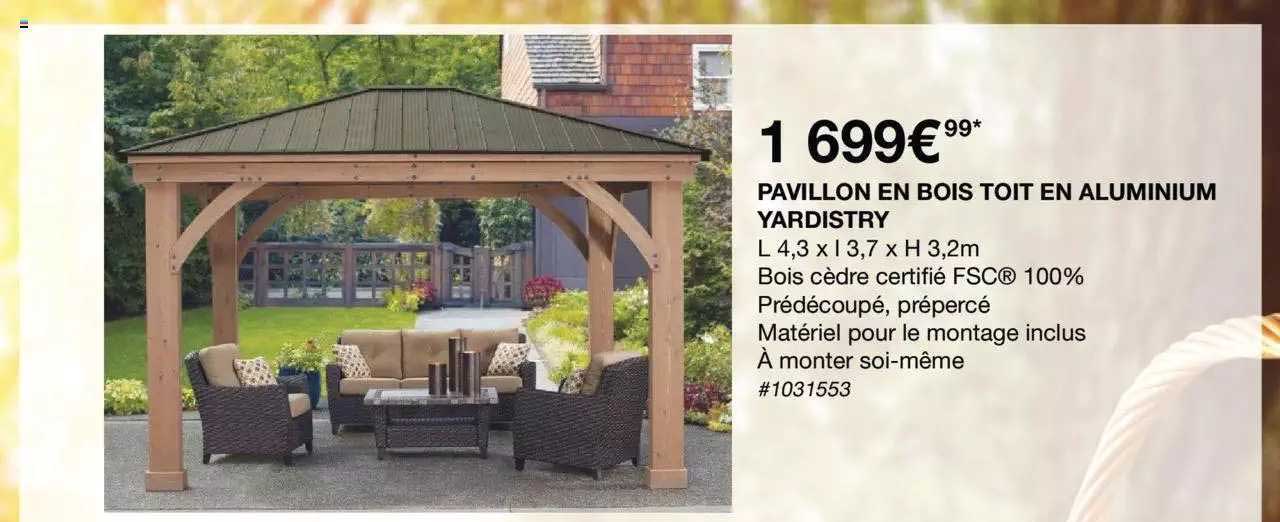 pavillon en bois toit en aluminium yardistry