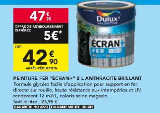 peinture fer "écran+" 2l anthracite brillant dulux valentine