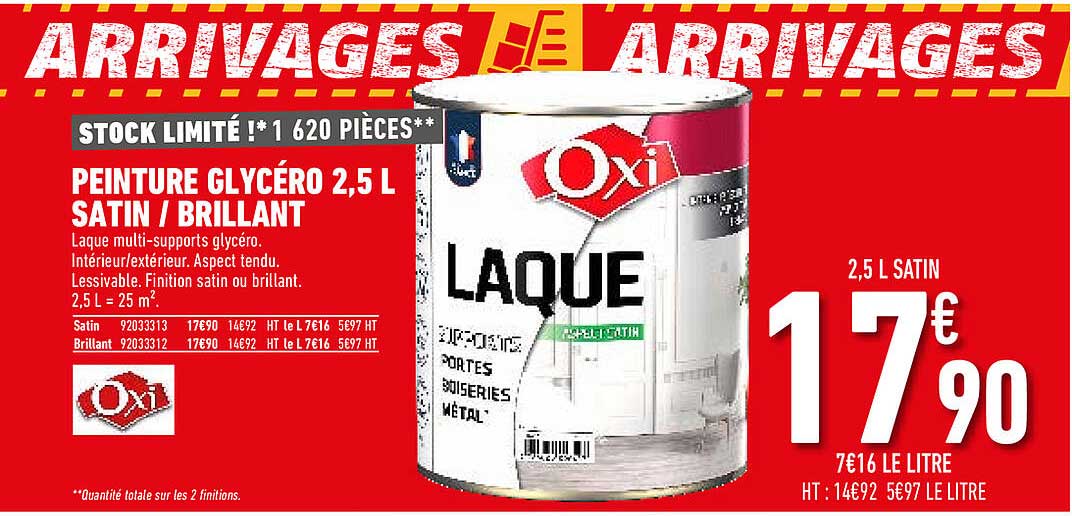peinture glycéro 2,5 l satin - brillant oxi