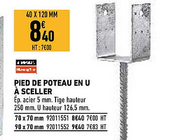 pied de poteau en u à sceller
