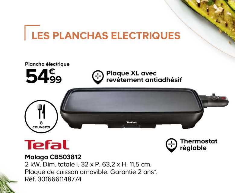 plancha électrique malaga cb503812 tefal