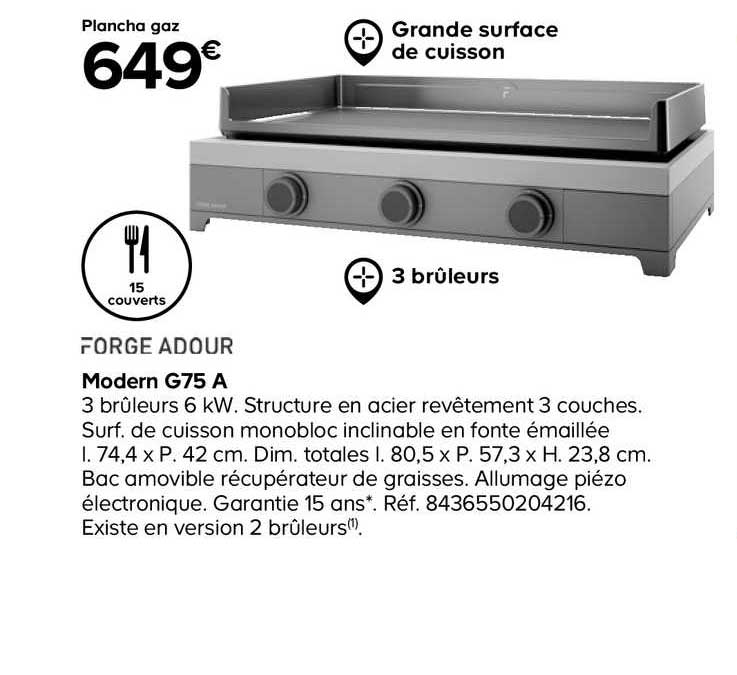 plancha gaz modern g75 a forge adour