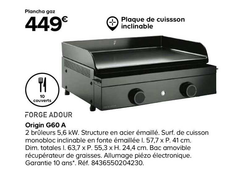 plancha gaz origin g60a forge adour