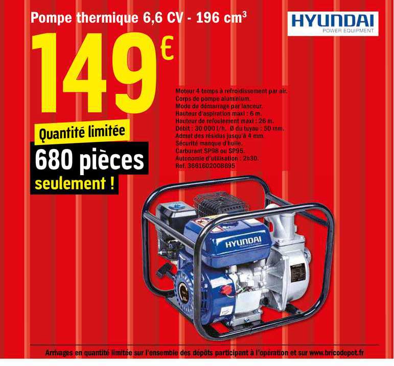 pompe thermique 6,6 cv - 196 cm3 hyundai