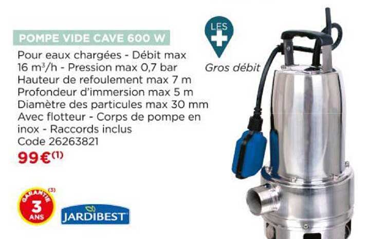 pompe vide cave 600 w jardibest