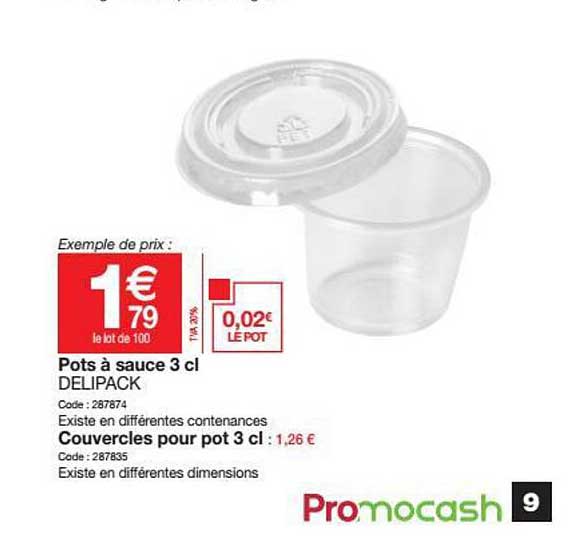 pots à sauce 3 cl delipack, couvercles pour pot 3 cl