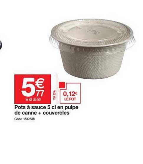 pots à sauce 5 cl en pulpe de canne + couvercles