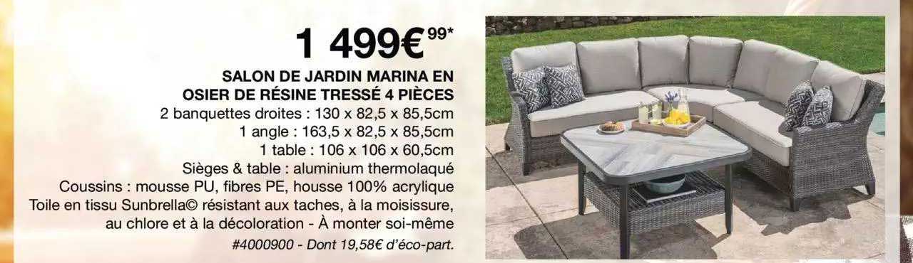salon de jardin marina en osier de résine tressé 4 pièces