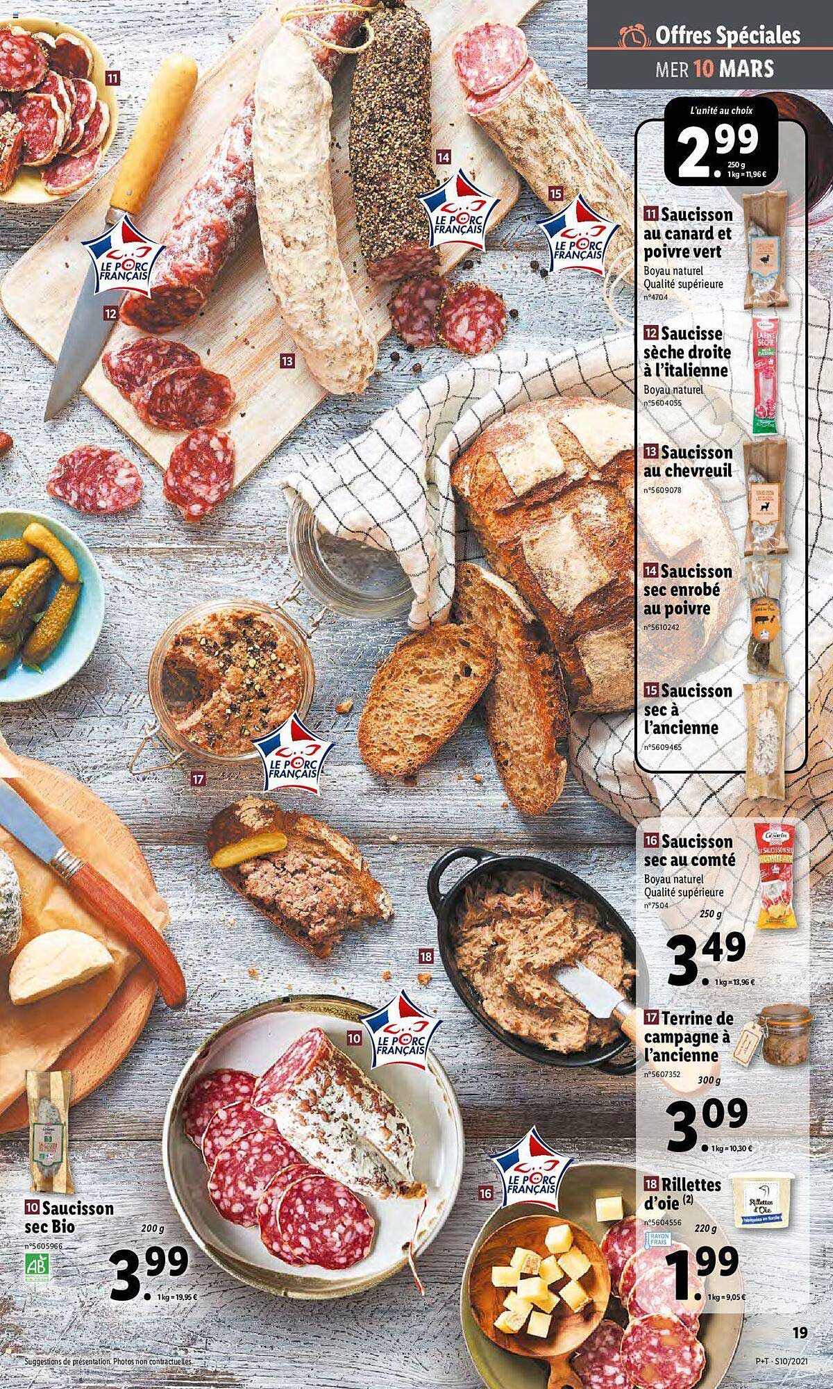 saucisson sec bio, saucisson au canard et poivre vert, saucisse sèche droite à l'italienne, saucisson au chevreuil, saucisson sec enrobé au poivre, saucisse sec à l'ancienne