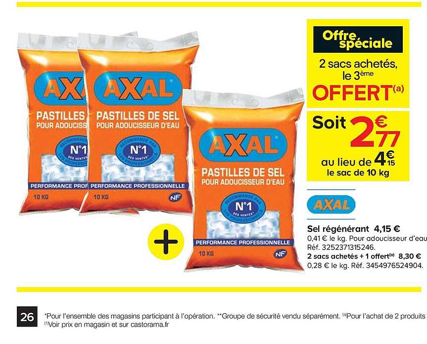 sel régénérant axal 2 sacs achetés le 3ème offert
