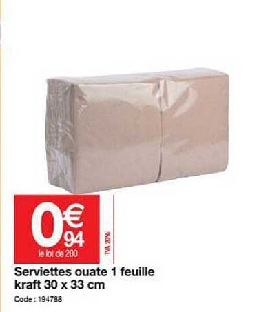 serviettes ouate 1 feuille kraft 30 x 33 cm