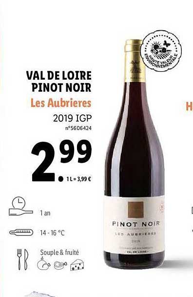 val de loire pinot noir les aubrières 2019 igp