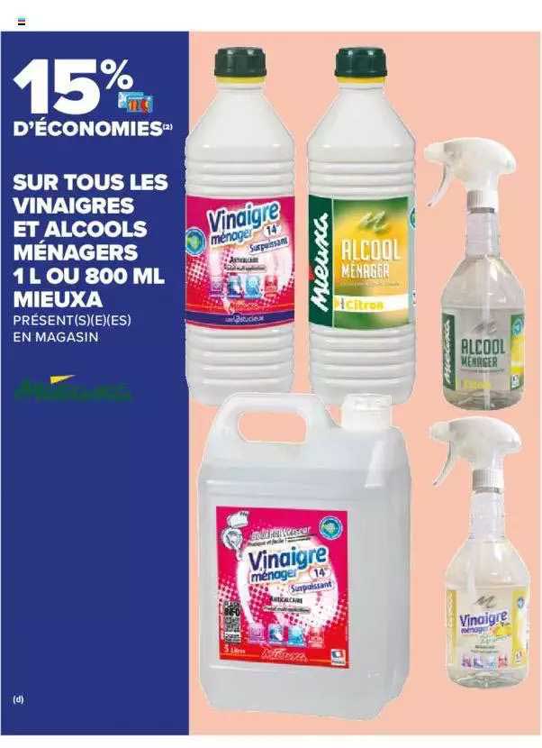 vinaigres et alcools ménagers 1l ou 800 ml mieuxa
