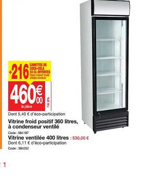 vitrine froid positif 360 litres, à condenseur ventilé , vitrine ventilée 400 litres