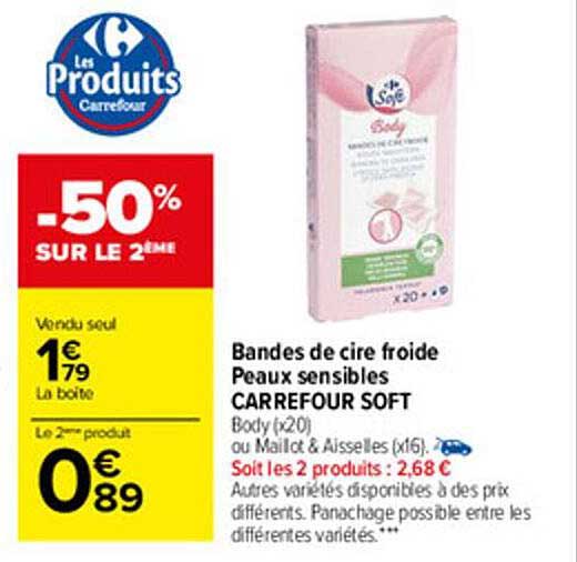 bandes de cire froide peaux sensibles carrefour soft