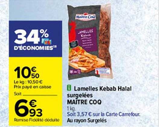 lamelles kebab halal surgelées maître coq