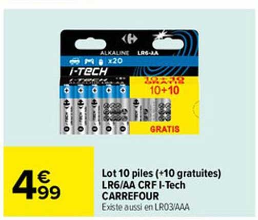 lot 10 piles (+10 gratuites) lr6-aa crf i-tech carrefour