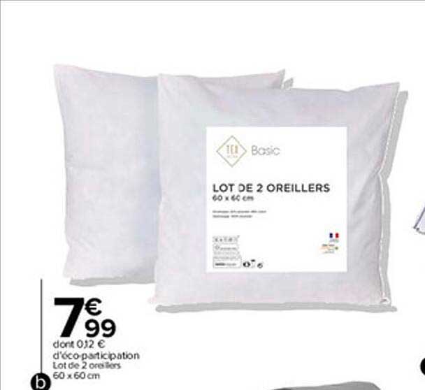 Lot De 2 Oreillers 60 X 60 Cm Tex Home Basic