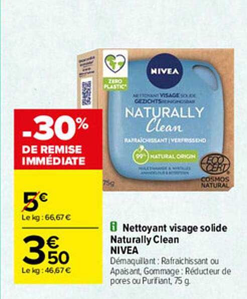 nettoyant visage solide naturally clean nivea