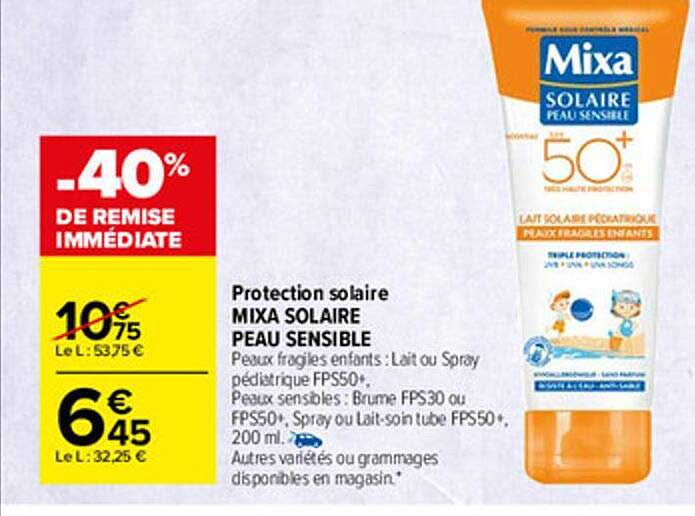 protection solaire mixa solaire peau sensible