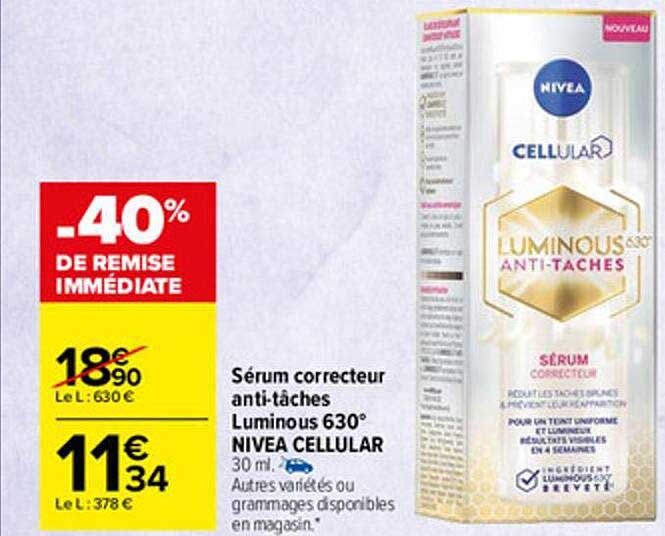 sérum correcteur anti-tâches luminous 630° nivea cellular