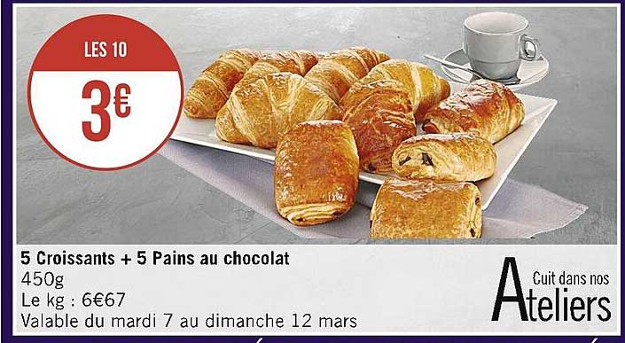 5 Croissants + 5 Pains Au Chocolat