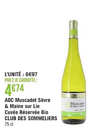 aoc muscadet sèvre & maine sur lie cuvée réservée bio club des sommeliers