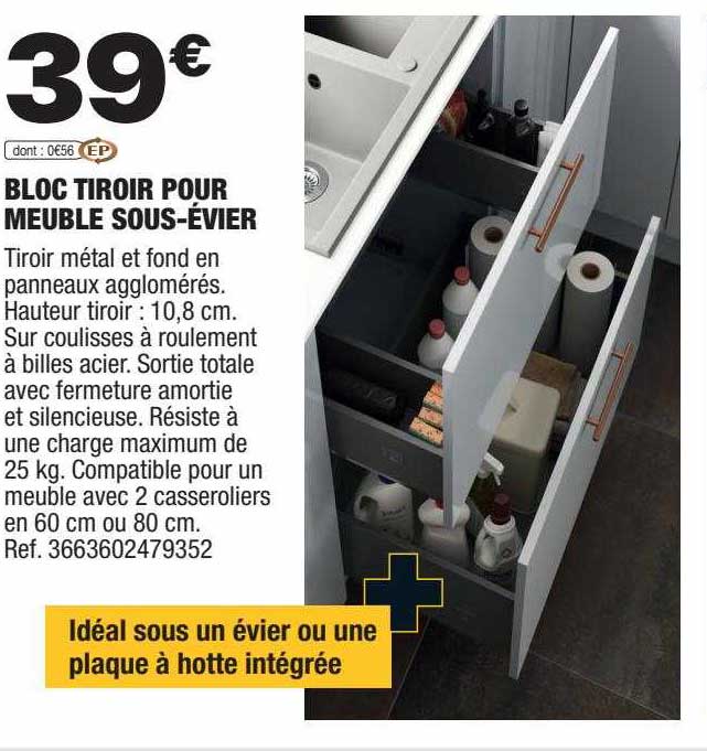 bloc tiroir pour meuble sous-évier