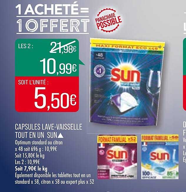 capsules lave-vaisselle tout en un sun