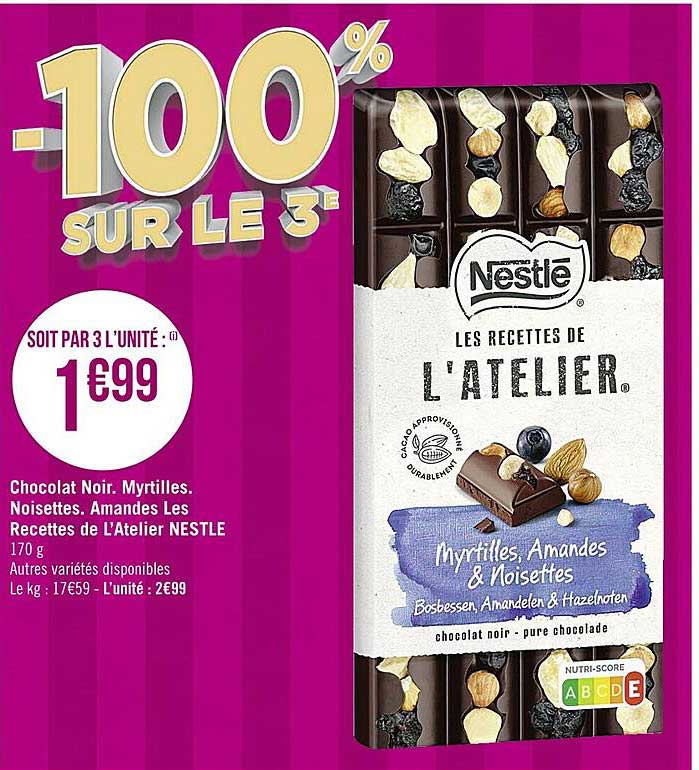 chocolat noir, myrtilles, noisettes, amandes le recettes de l'atelier nestlé