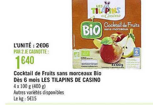 Cocktail De Fruits Sans Morceaux Bio Dès 6 Mois Les Tilapins De Casino