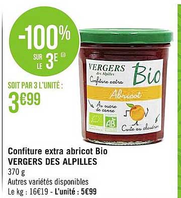 Confiture Extra Abricot Bio Vergers Des Alpilles