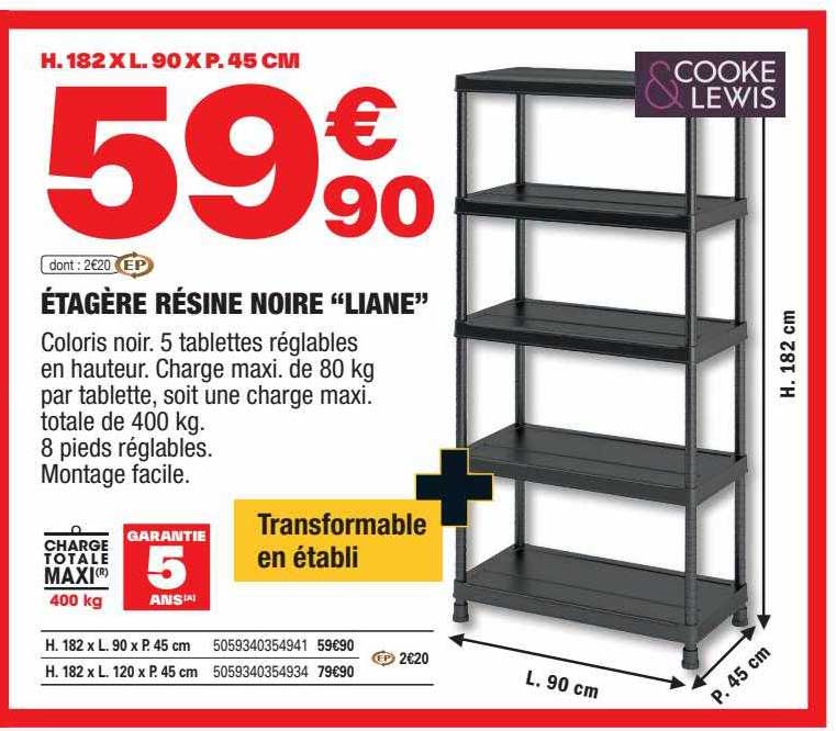 étagère résine noire "liane" cooke & lewis