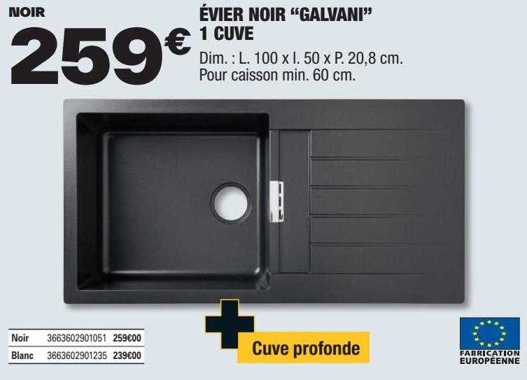 évier Noir "galvani" 1 Cuve