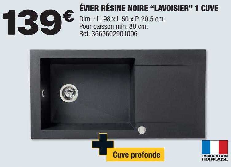 évier résine noire "lavoisier" 1 cuve