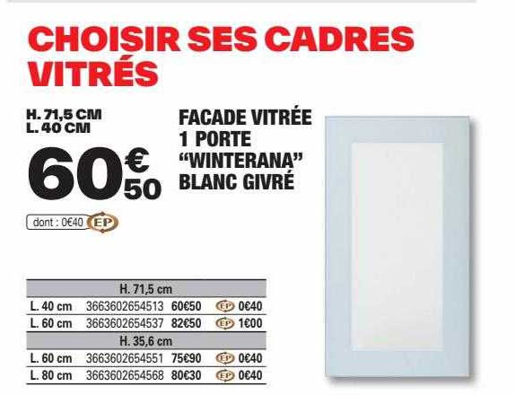façade vitrée 1 porte "winterana" blanc givré