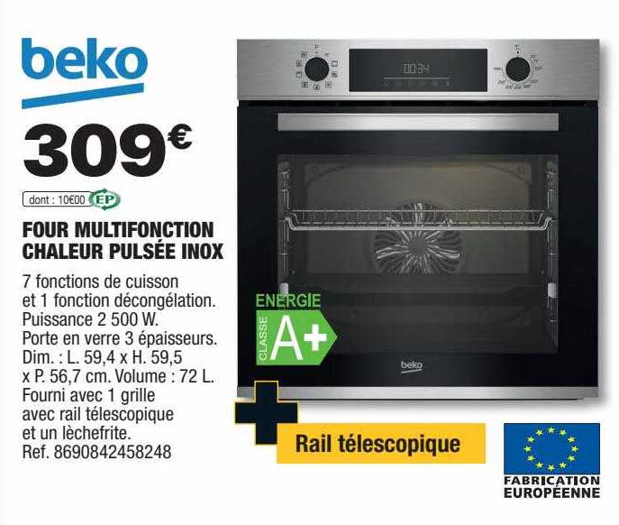 four multifonction chaleur pulsée inox beko