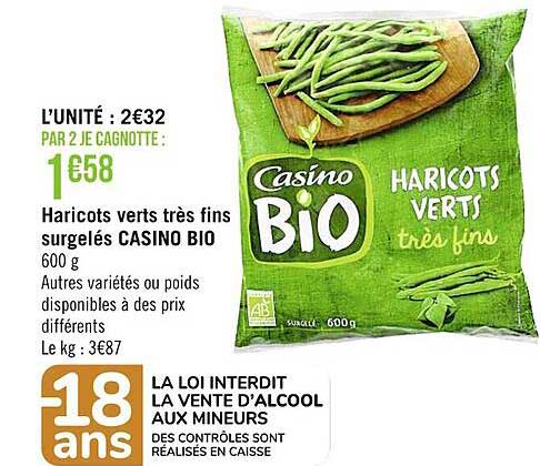 haricots verts très fins surgelés casino bio