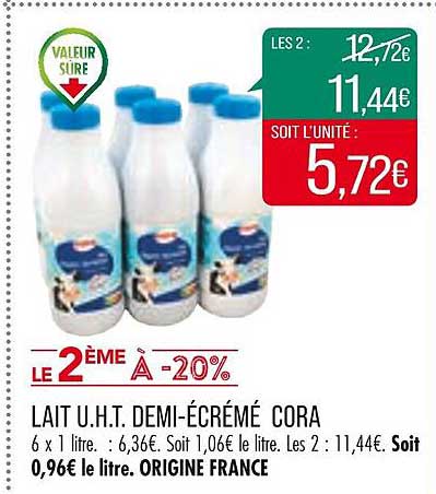 lait u.h.t. demi-écrémé cora