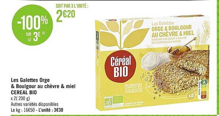 les galettes orge & boulgour eau chèvre & miel céréal bio