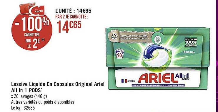 lessive liquide en capsules original ariel all in 1 pods
