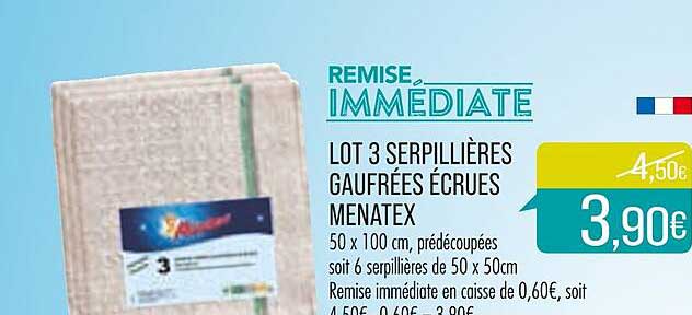 lot 3 serpillères gaufrées écrues menatex