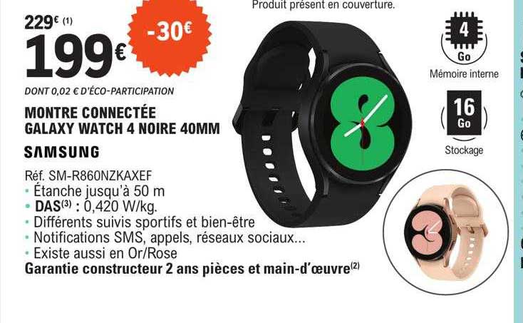 montre connectée galaxy watch 4 noire 40mm samsung