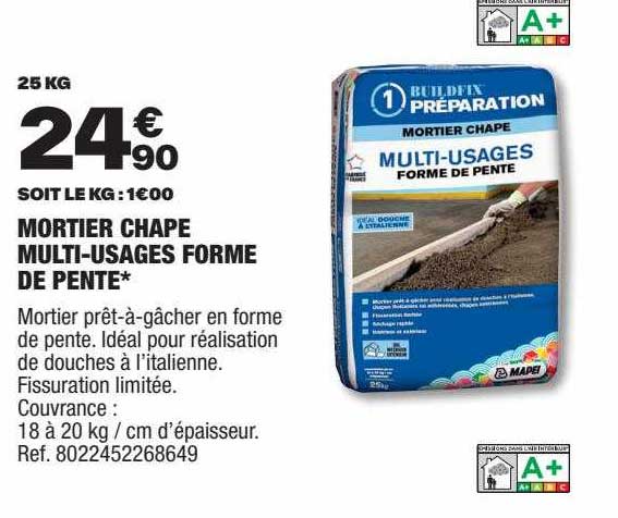 mortier chape multi-usages forme de pente