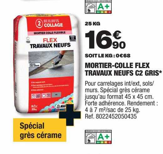 mortier-colle flex travaux neufs c2 gris