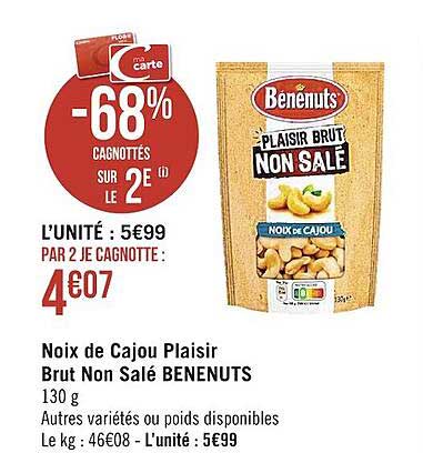 noix de cajou plaisir brut non salé bénénuts