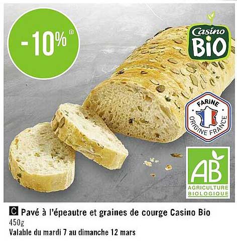 pavé à l'épeautre et graines de courge casino bio