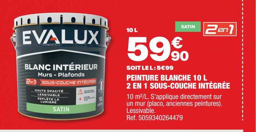 peinture blanche 10l 2 en 1 sous-couche intégré evalux