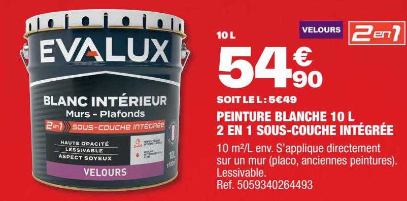 Peinture Blanche 10l 2 En 1 Sous-couche Intégrée Evalux
